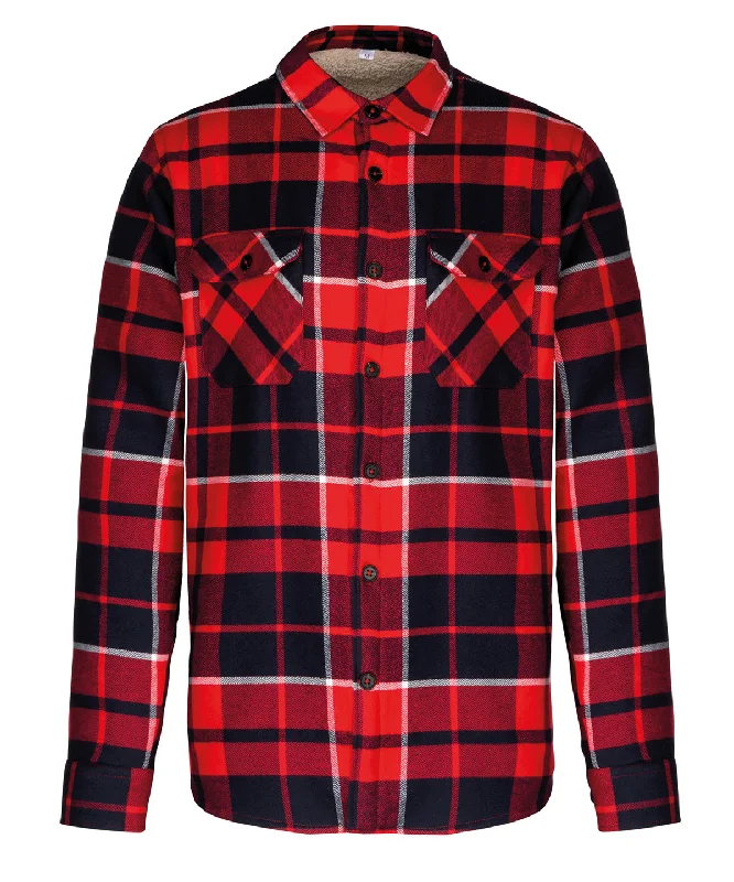 Red/Navy - Sherpa-lined checked shirt jacketBlazers