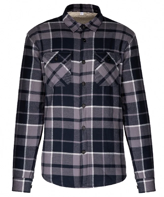 Storm Grey/Navy - Sherpa-lined checked shirt jacketWindbreakers