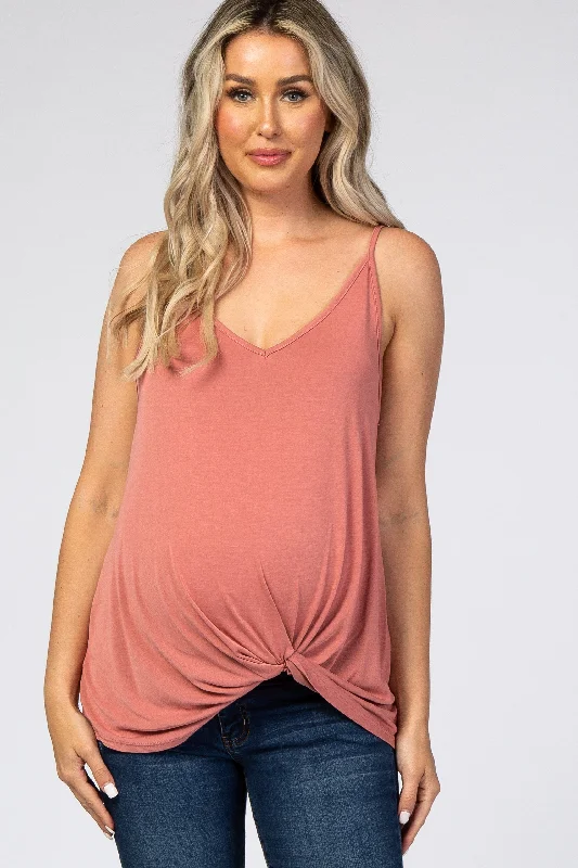 CamisoleNebulaRust Solid Knot Front Cami Strap Maternity Top