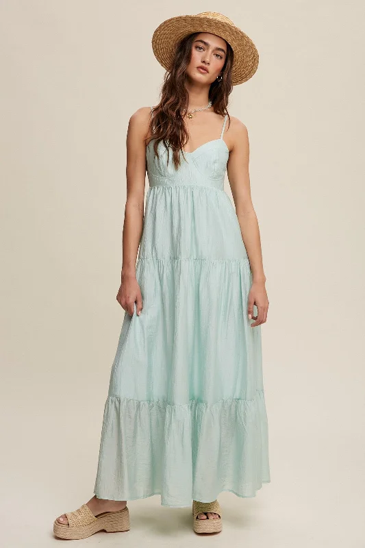 Mint Green Sleeveless Tiered Maxi DressGolf Dress