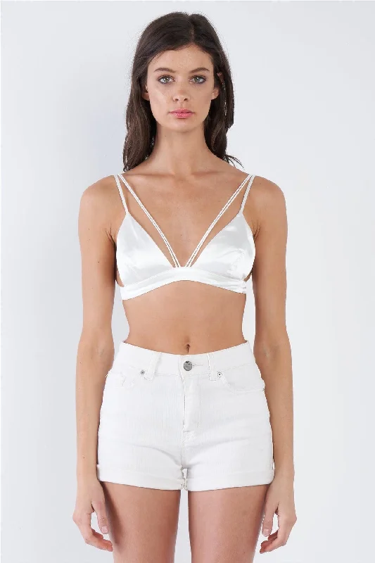 CamisoleSilverOff-White Silk Adjustable Cami Strappy Bra