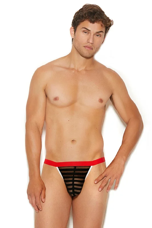 MEN'S MESH STRIPPED G-STRING POUCH