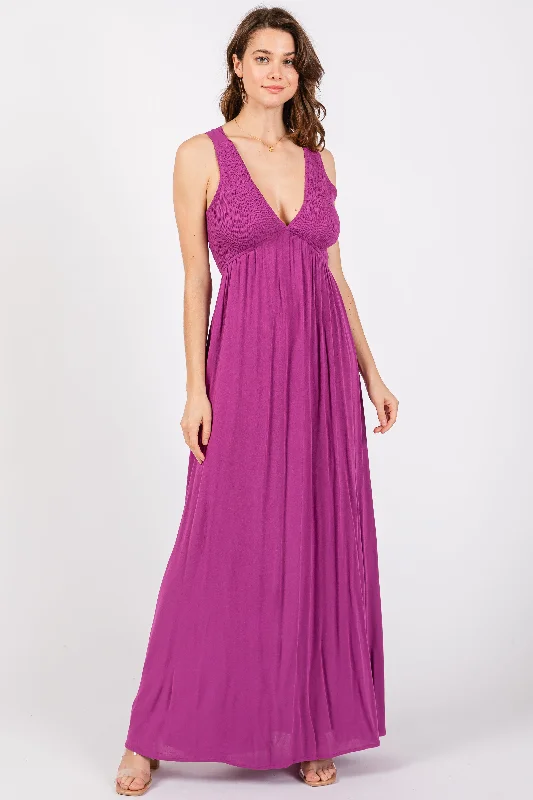 Violet Deep V-Neck Cross Back Maxi DressWedding Dress