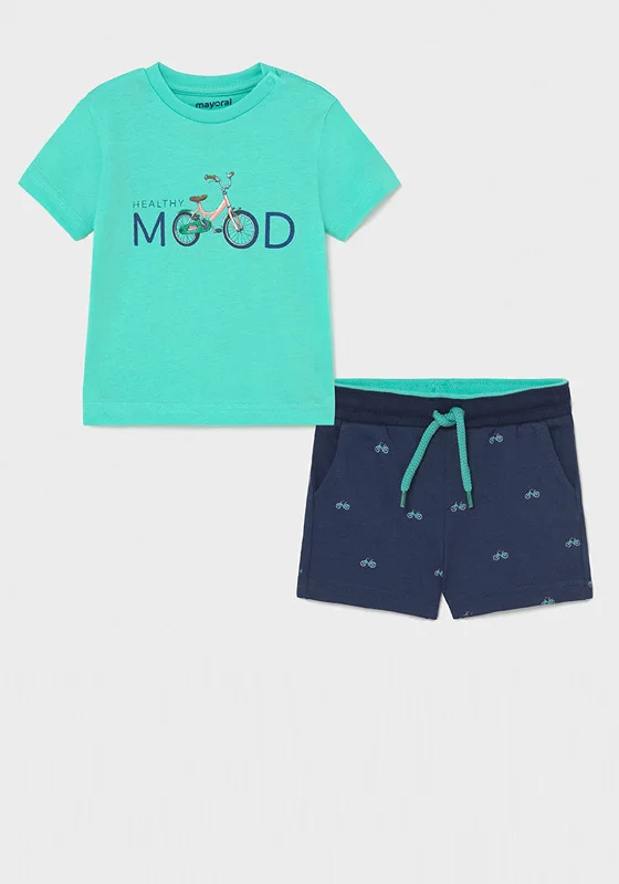 Mayoral Baby Boys Bicycle Print Two Piece Set, Aqua