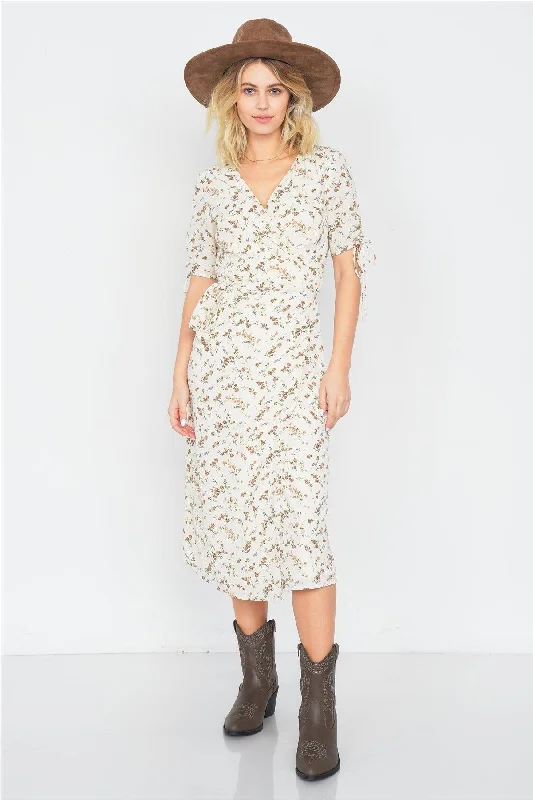 Off-White Boho Floral Print Midi Dress /2-2-1Party Dress