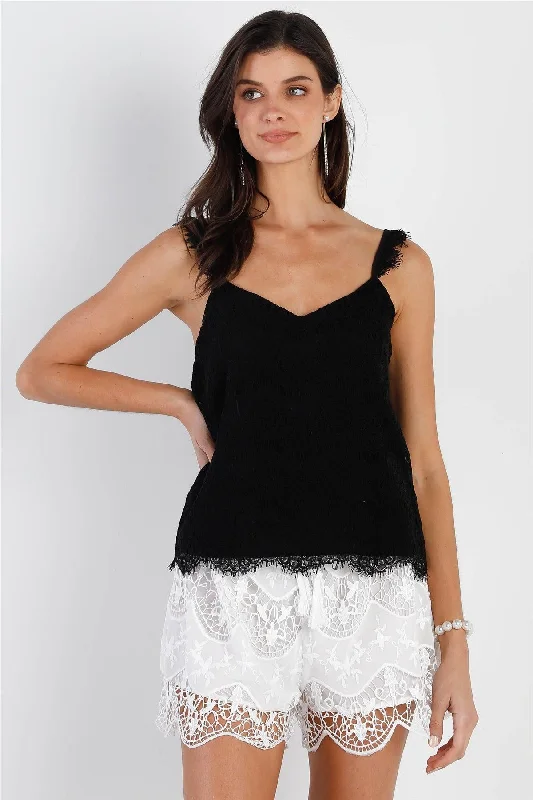 CamisoleEclipseBlack Lace Ruffle Detail Strap Cami Top /1-2-2-1