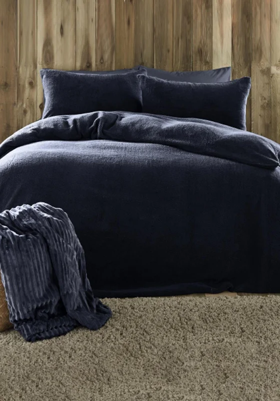 Fusion Teddy Fleece Duvet & Pillowcase Set, Navy