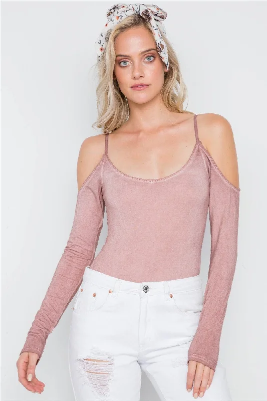 CamisoleElitePink Cami Cold Shoulder Bodycon Bodysuit /3-2-1