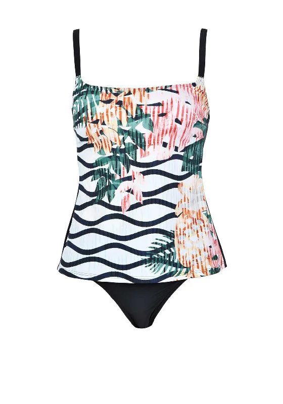 Naturana Leaf Print Tankini Set, Black Multi