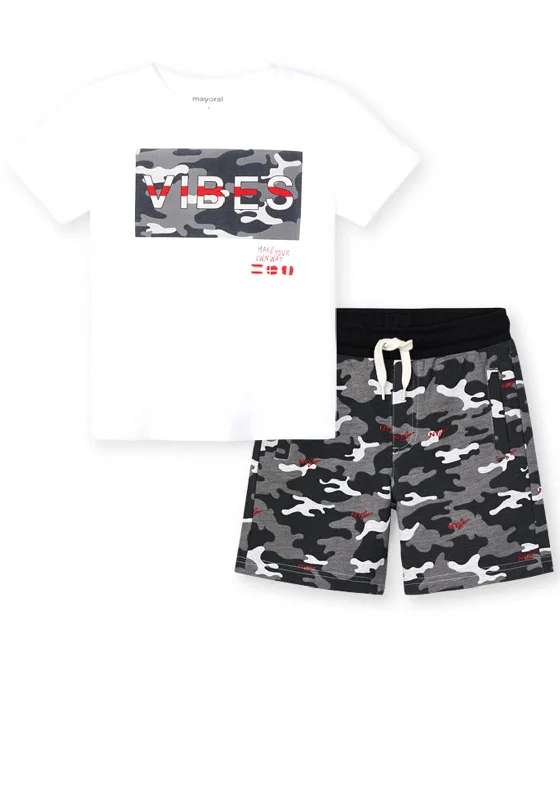 Mayoral Boys Camouflage Print Two Piece Set, Grey Multi