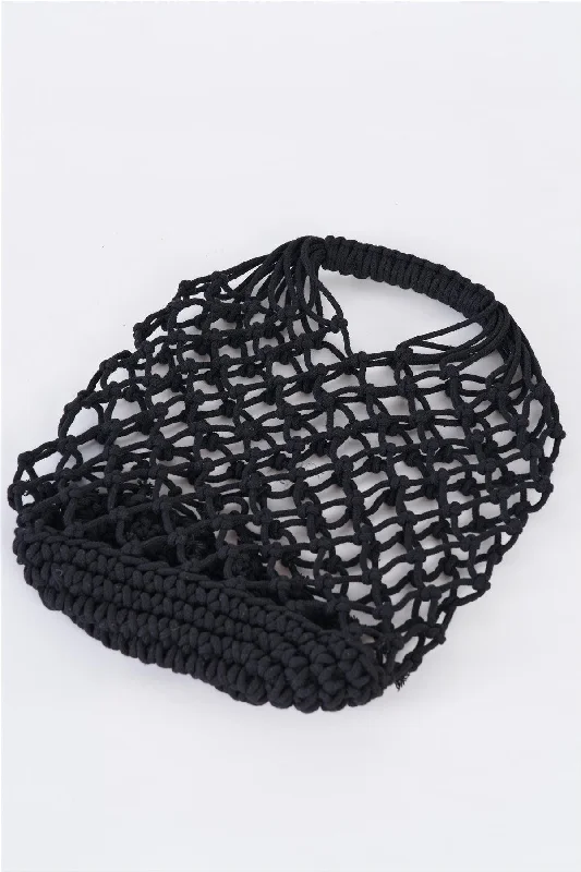 Black Net Crochet Mesh Beach Bag Handbag