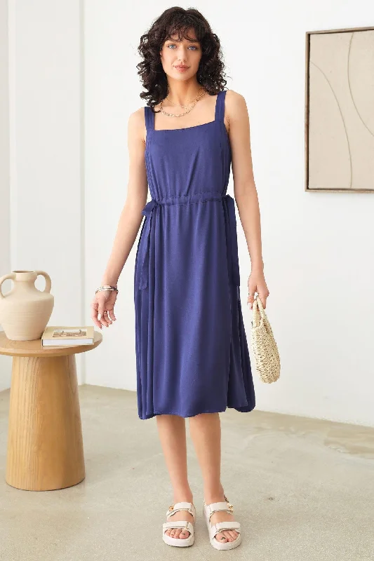 Sleeveless Tied Side Button Shoulder Strap Midi DressBodycon Dress