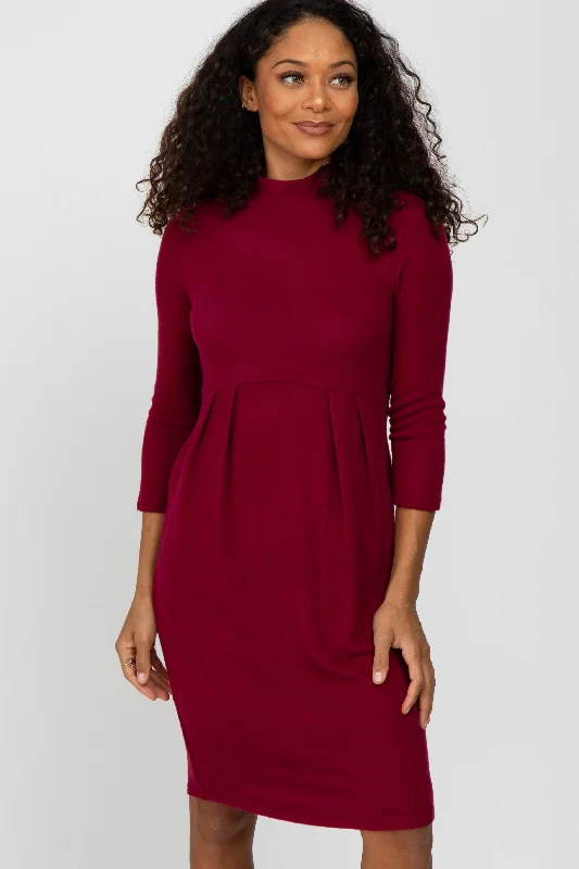 Burgundy Brushed Mock Neck Fitted DressSheer Dress