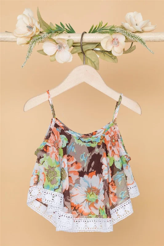 CamisolePeakToddler Girls Multi Brown Floral Print Cami Top / 2-1-3-2