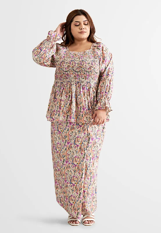 Gia Cotton Urban Smocked Peplum Kurung Set