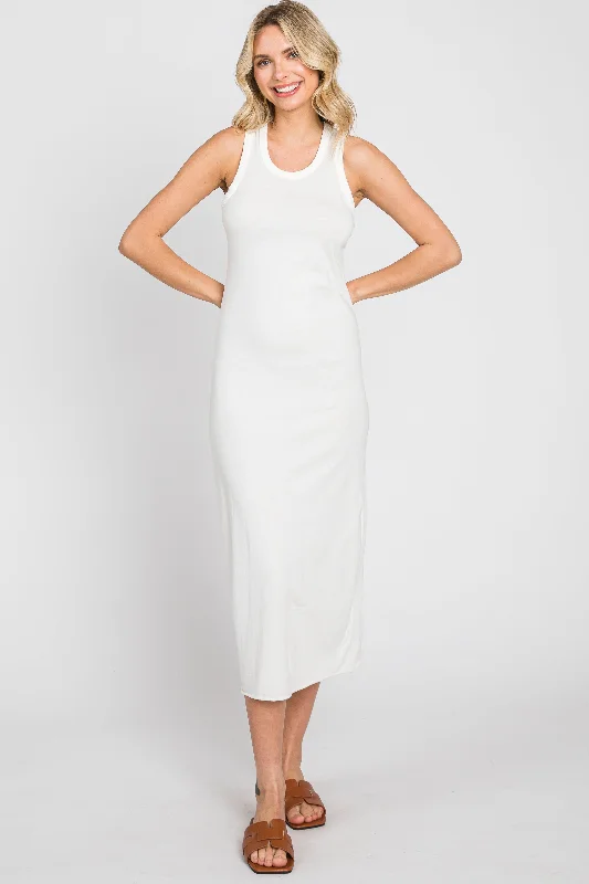 White Racerback Fitted Midi DressCocktail Dress