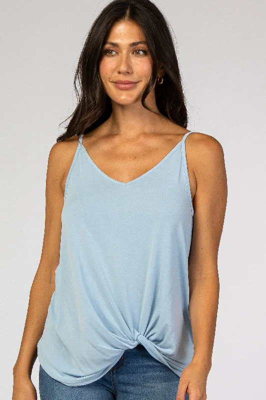 CamisoleSummitLight Blue Solid Knot Front Cami Strap Top