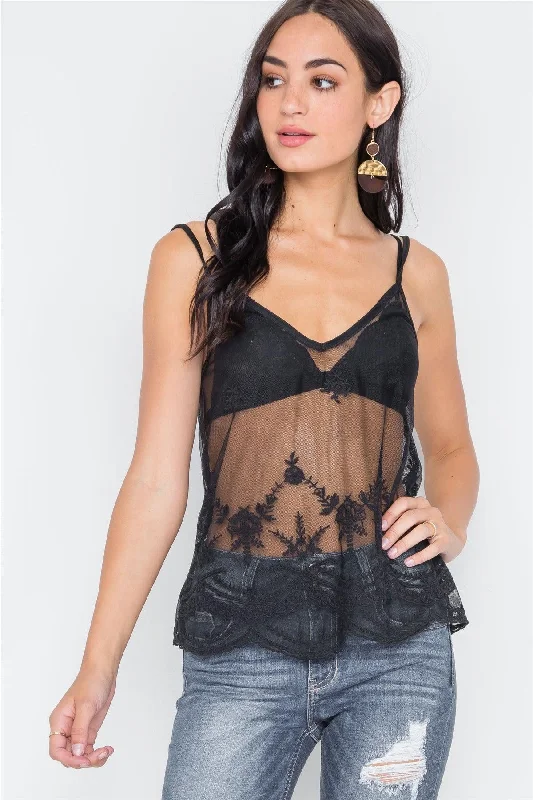 CamisoleHorizonBlack Sheer Embroidery Cami Top /3-2-1