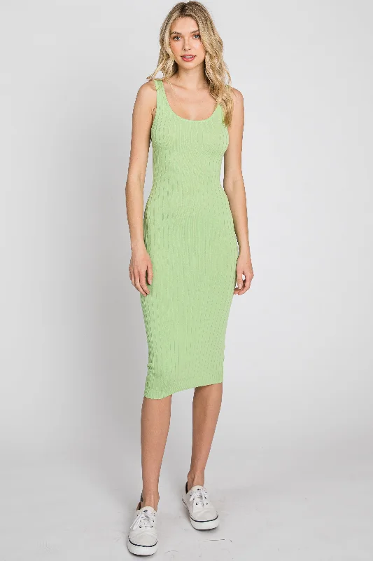 Green Sleeveless Fitted Ribbed DressFormal Dress