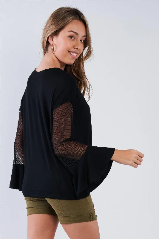 Black Long Mesh Sleeve Top /1-2-2