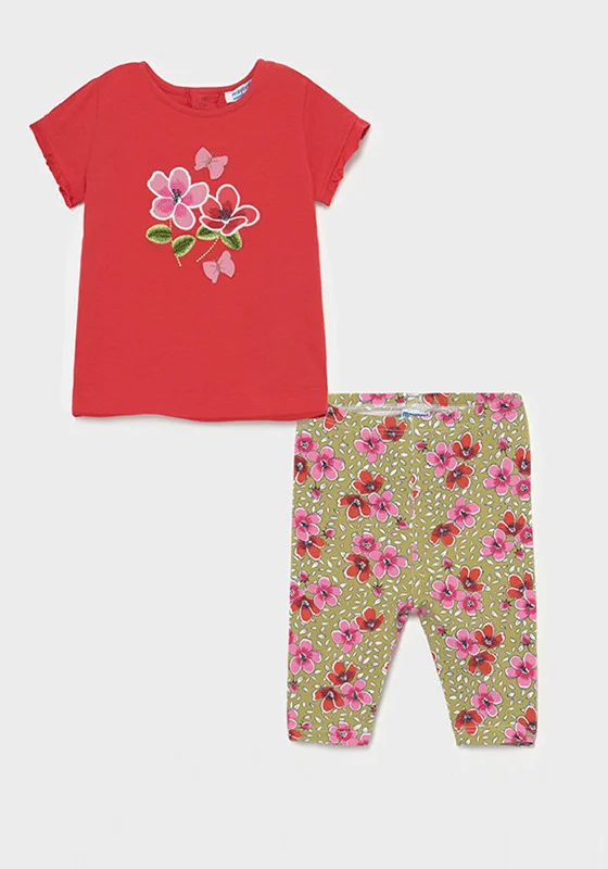 Mayoral Baby Girls Floral T-Shirt & Leggings Set, Red & Green