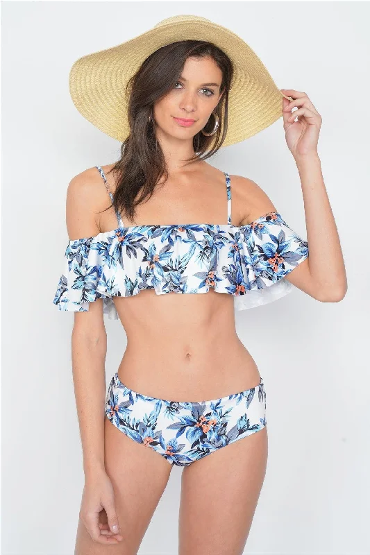 Ruffled bikiniBlue Tropical Frill Cami & Mid-Rise Bikini Set  /3-2-1