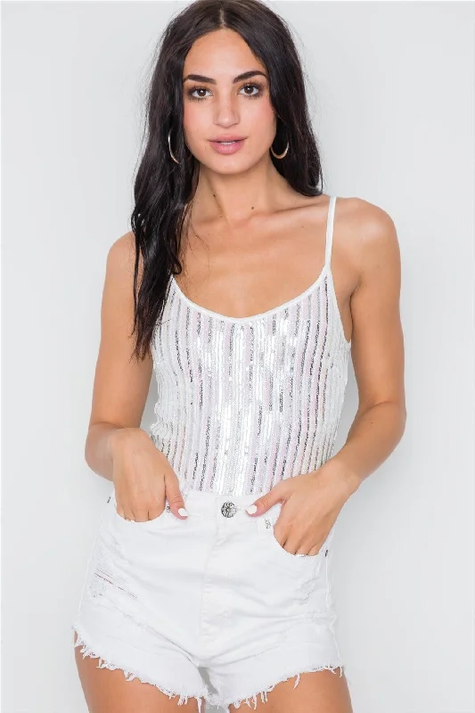 CamisolePrimeWhite Sequin Cami Clubwear Bodysuit /1-2-2-1