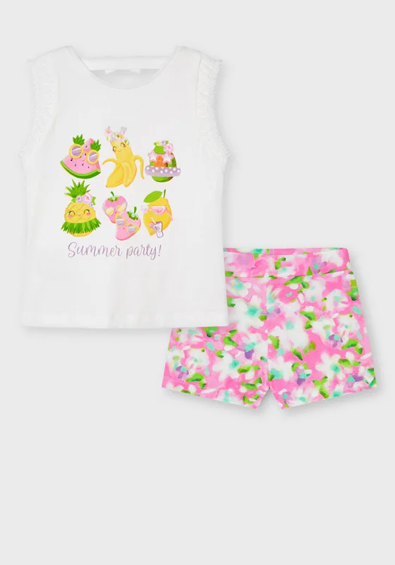 Mayoral Girls T-Shirt & Short Set, White & Pink