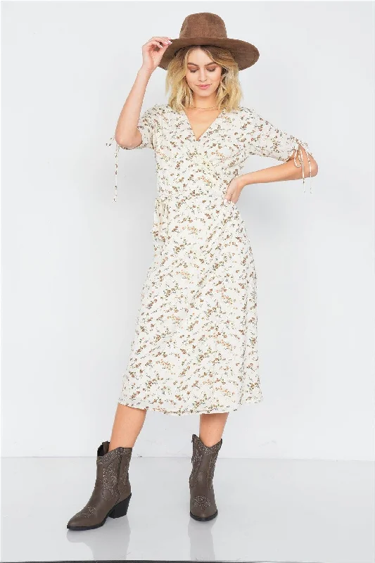 Off-White Boho Floral Print Midi Dress /3-2-1Casual Dress