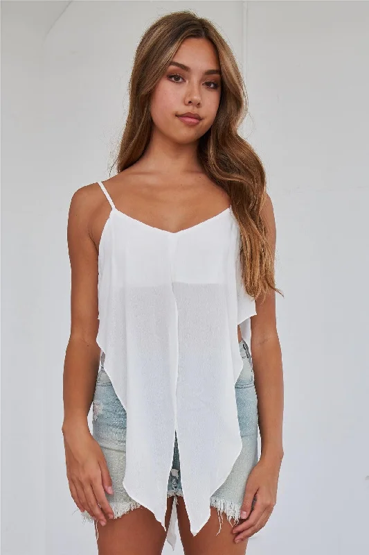 CamisoleHydraOff-White Wrap Waist Semi Sheer Cami Top