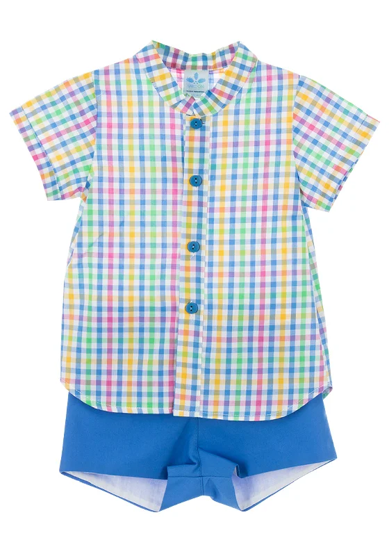 Sardon Baby Boys Gingham Shirt and Shorts Set, Multi