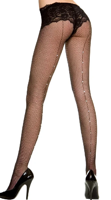 OverallsFishnet Pantyhose With Rhinestone Backseam