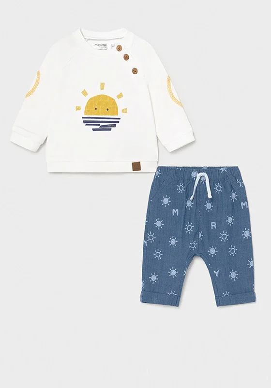 Mayoral Baby Boys Nautical Print Two Piece Set, White & Blue