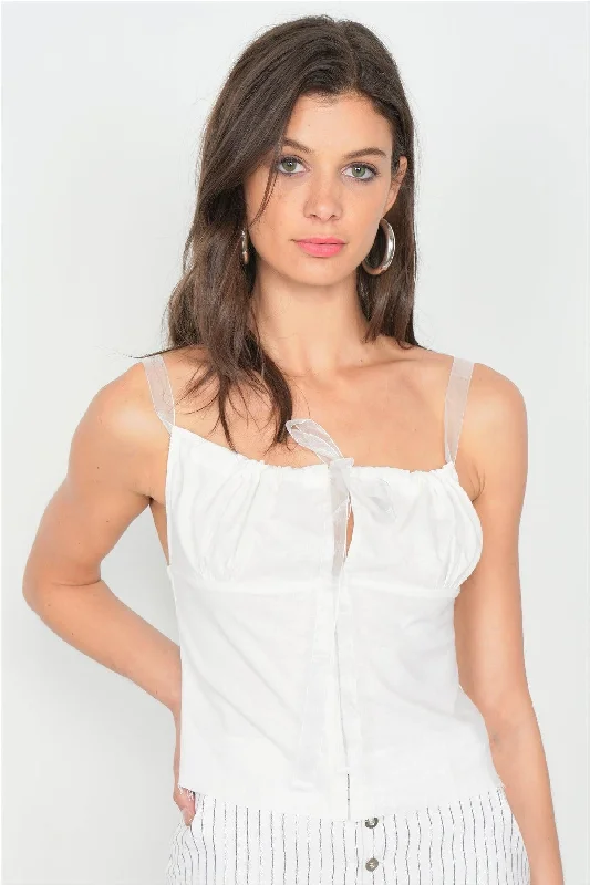 CamisolePhoenixOff-White Hook & Eye Bustier Corset Sheer Cami Strap Chic Top