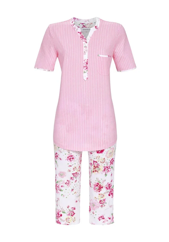 Ringella Floral & Pinstripe Capri Pyjama Set, Pink Multi