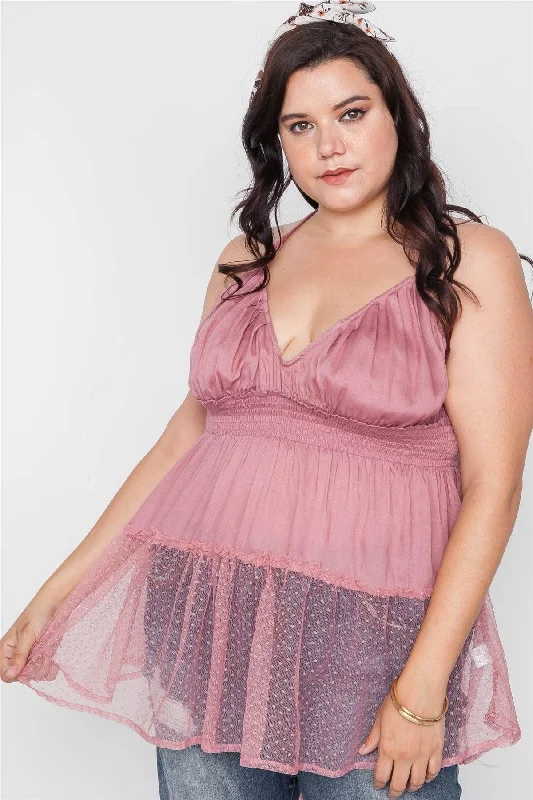 Plus Size Rose Smocked Combo Mesh Top /2-2-2