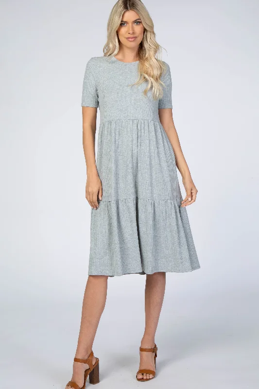 Heather Grey Ribbed Tiered DressThermal Dress