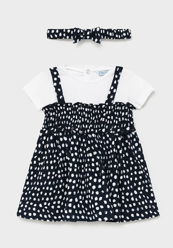 Mayoral Baby Girls Polka Dot Dress Three Piece Set, Navy