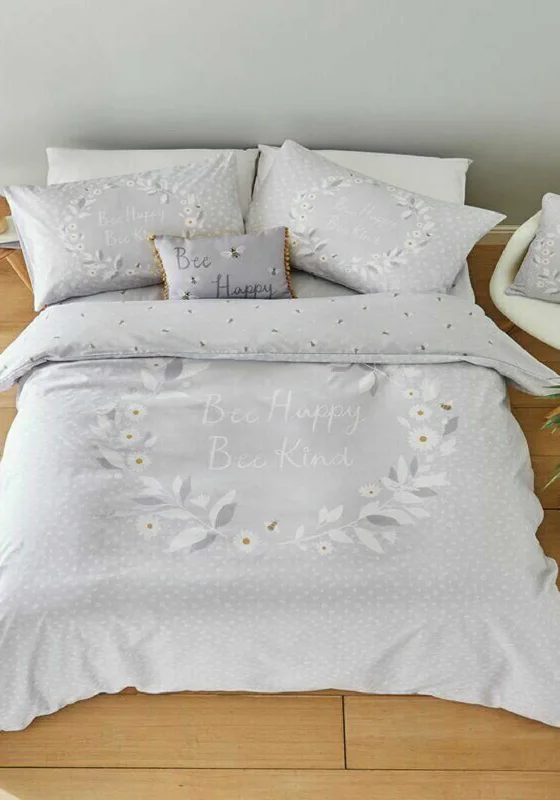 Catherine Lansfield Bee Happy Duvet Set, Grey