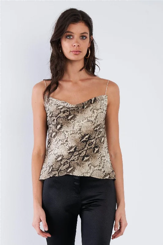 CamisoleBronzeMoss Snake Print Cowl Neck Open Back Cami Top