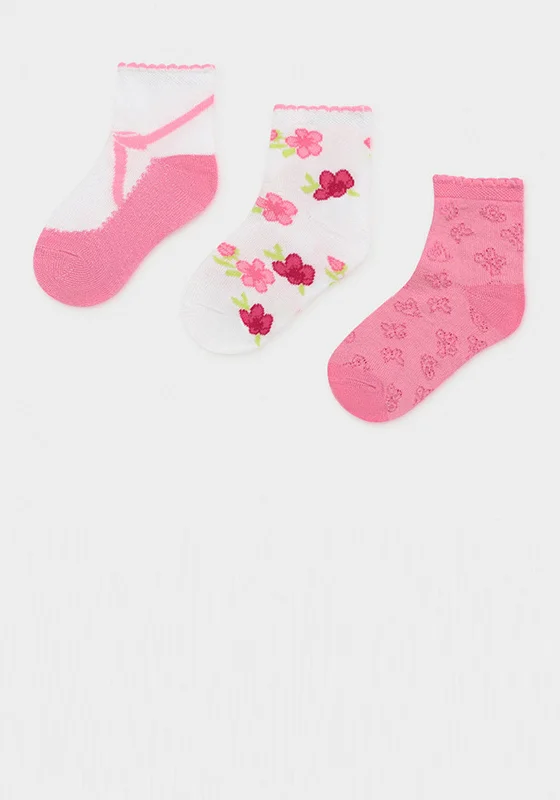 Mayoral Baby Girls Three Piece Sock Set, Pink Multi