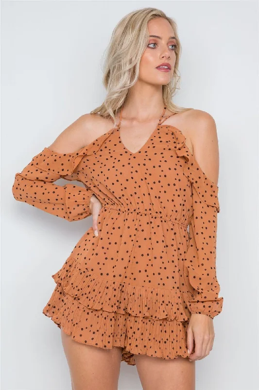 CamisoleDriftMocha Chiffon Cold Shoulder Cami Polka Dot Romper /1-3-2-1