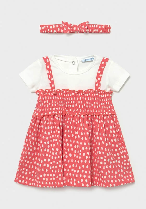 Mayoral Baby Girls Polka Dot Dress Three Piece Set, Coral