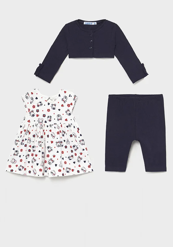 Mayoral Baby Girls Mouse Print Three Piece Set, Navy & White