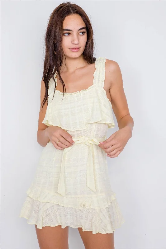 Lemonade Cotton Layered Frill Embroidered Plaid Print Chic Mini Dress /3-2-1Edwardian Dress