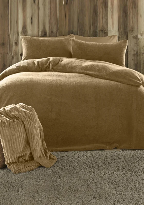 Fusion Teddy Fleece Duvet & Pillowcase Set, Ochre