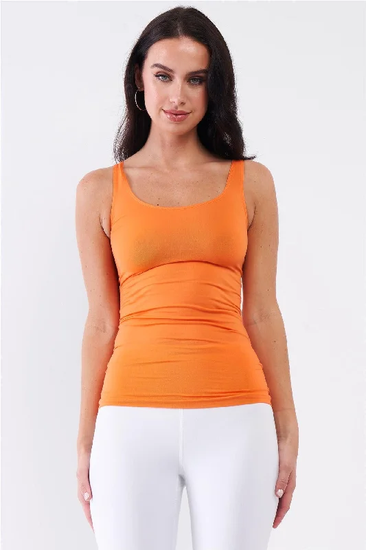 CamisoleLunarOrange Basic Sleeveless Round Neck Fitted Sports Cami Top /3-3