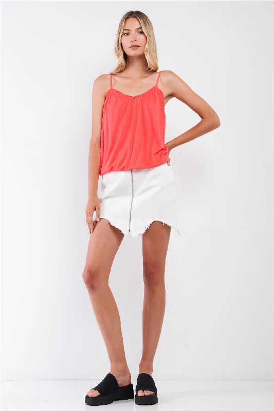 CamisoleCoreCoral Sleeveless Frill Trim Round Neck Relaxed Cami Top /2-2-2-1-2