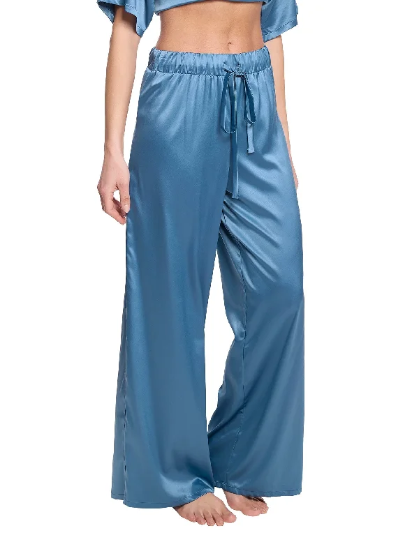 Elastic-waistSatin Sleep Pant Bath Time Blue