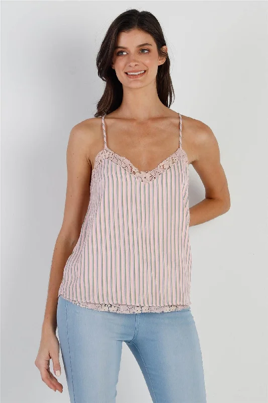 CamisoleVortexPink Multi Color Stripe Lace Trim Sleeveless Cami Top /1-2-2-1